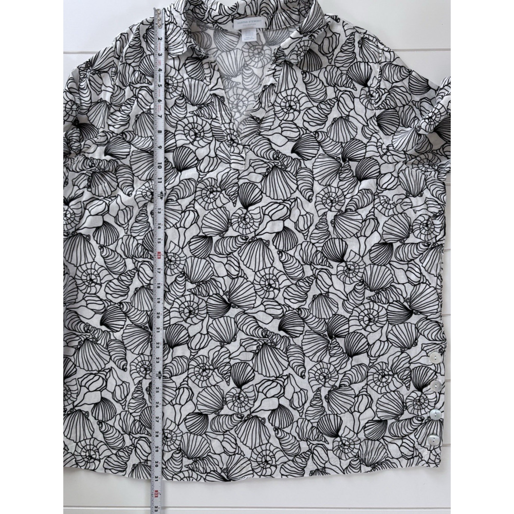 Martha Stewart 2X Linen Blend Seashell Print Popover Tunic Blouse Beach Coastal - Picture 12 of 12